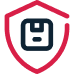 Logo de bouclier rouge avec disquette, symbole de protection et de sécurité des données